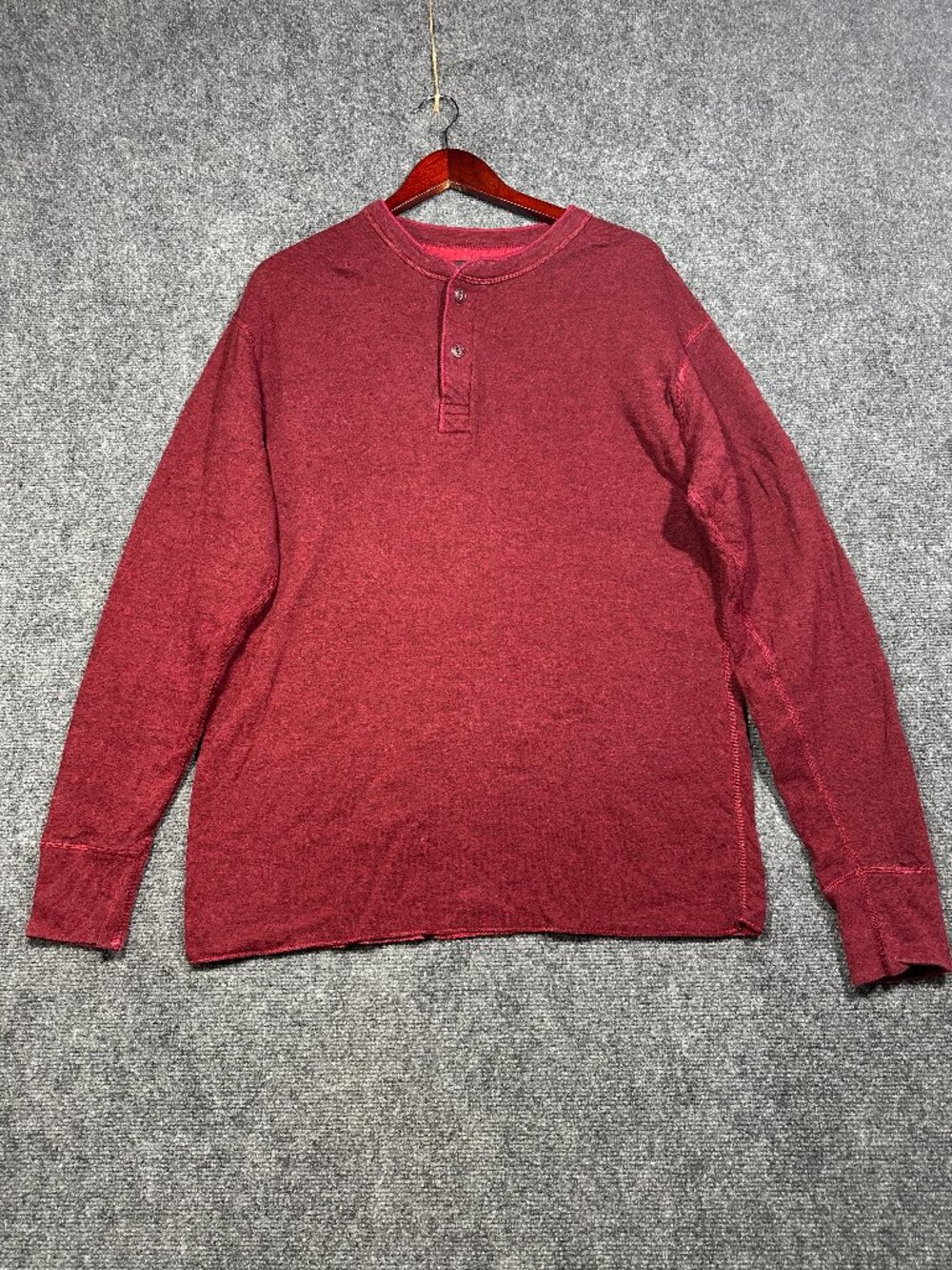 L.L. Bean Shirt Mens Large Henley Long Sleeve Maroon Cotton Blend Heavy Knit